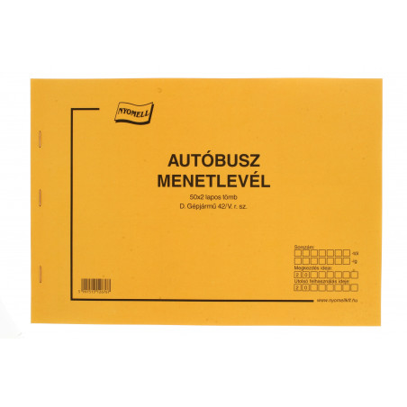 Nyomell autóbusz menetlevél A/4 D.42/V.r.sz. 50X2 lap