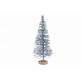 Dekorációs fenyőfa ezüst glitteres 10 cm fa talpon