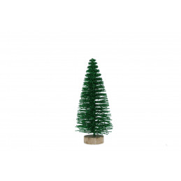 Dekoráció fenyőfa zöld glitteres fa talpon 8 cm