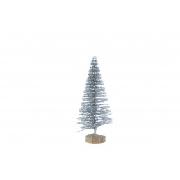 Dekoráció fenyőfa ezüst glitteres fa talpon 8 cm